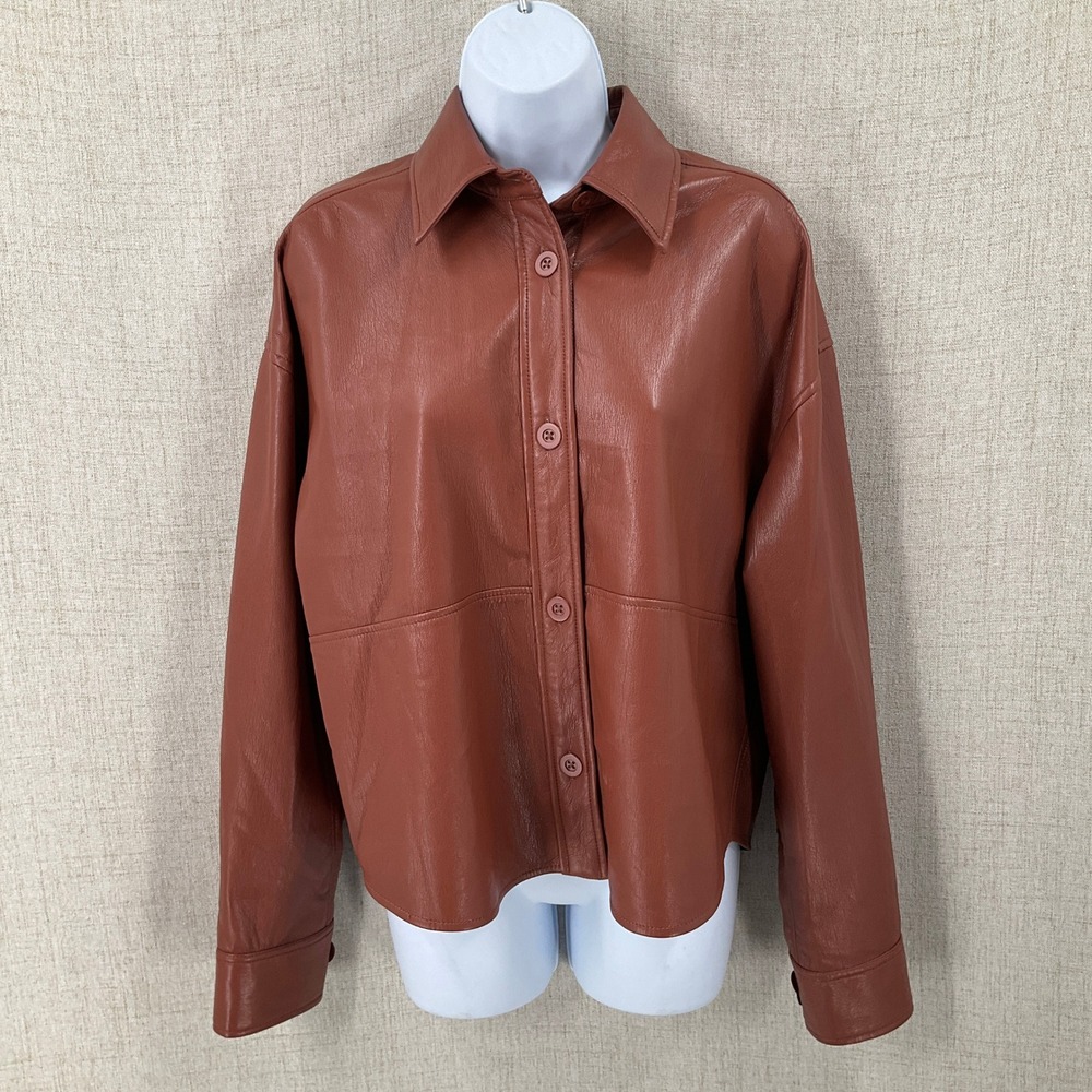 Babaton Aritzia Pelli Shirt Jacket Women S Brown Vegan Leather Oversized Edgy